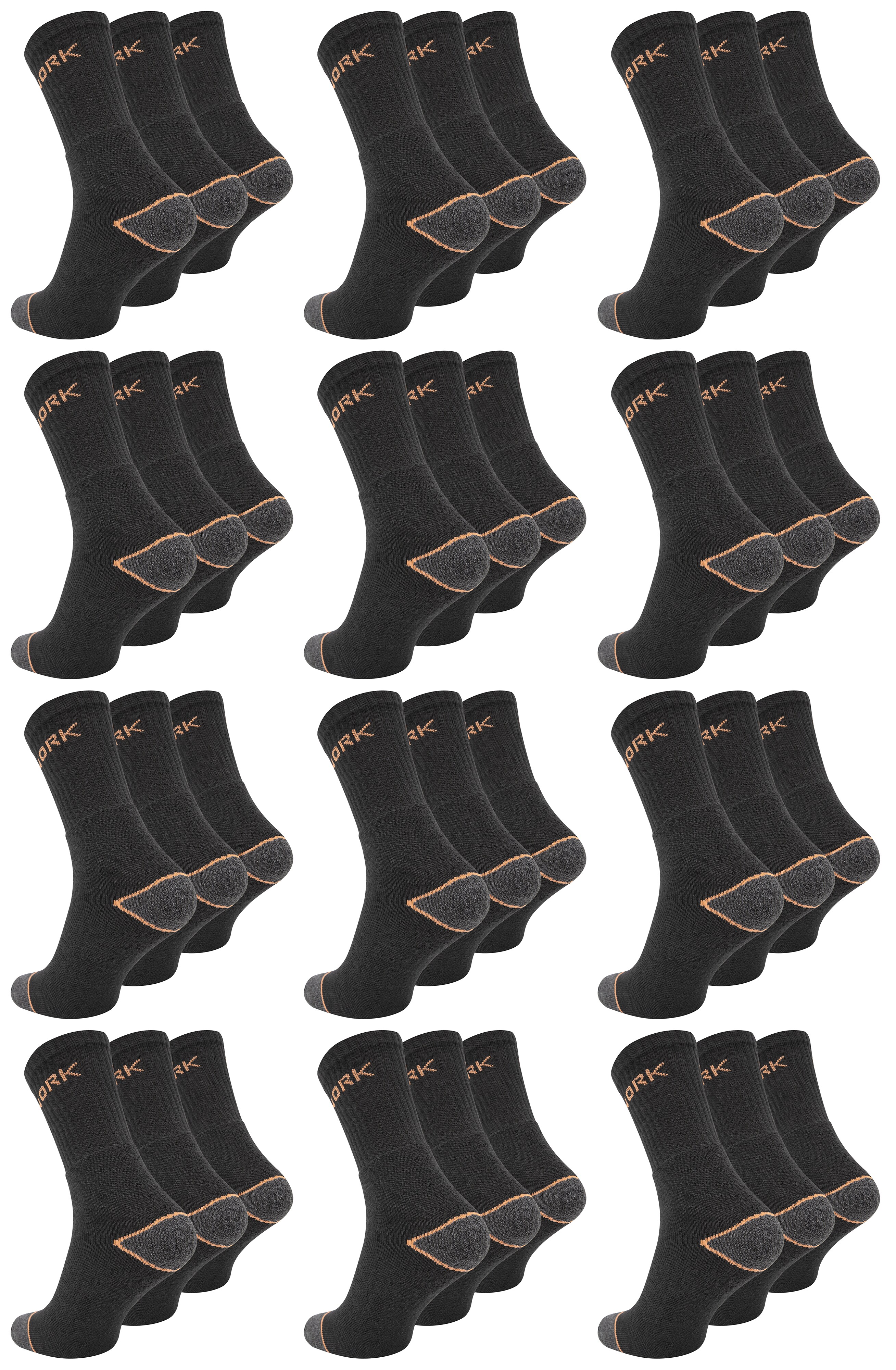 Paolo Renzo® Arbeitssocken 3 Paar - Größe 39/42 - Orange/Schwarz