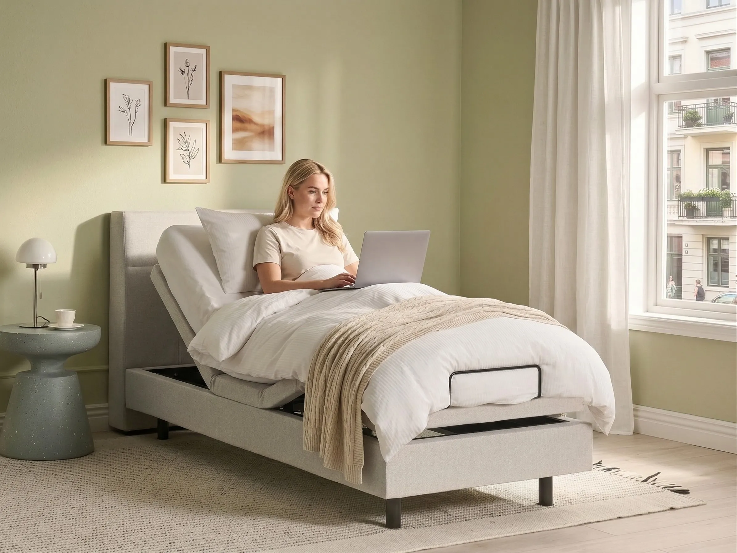 Verstelbaar bed Stof VICEROY 90 x 200 cm Lichtbeige