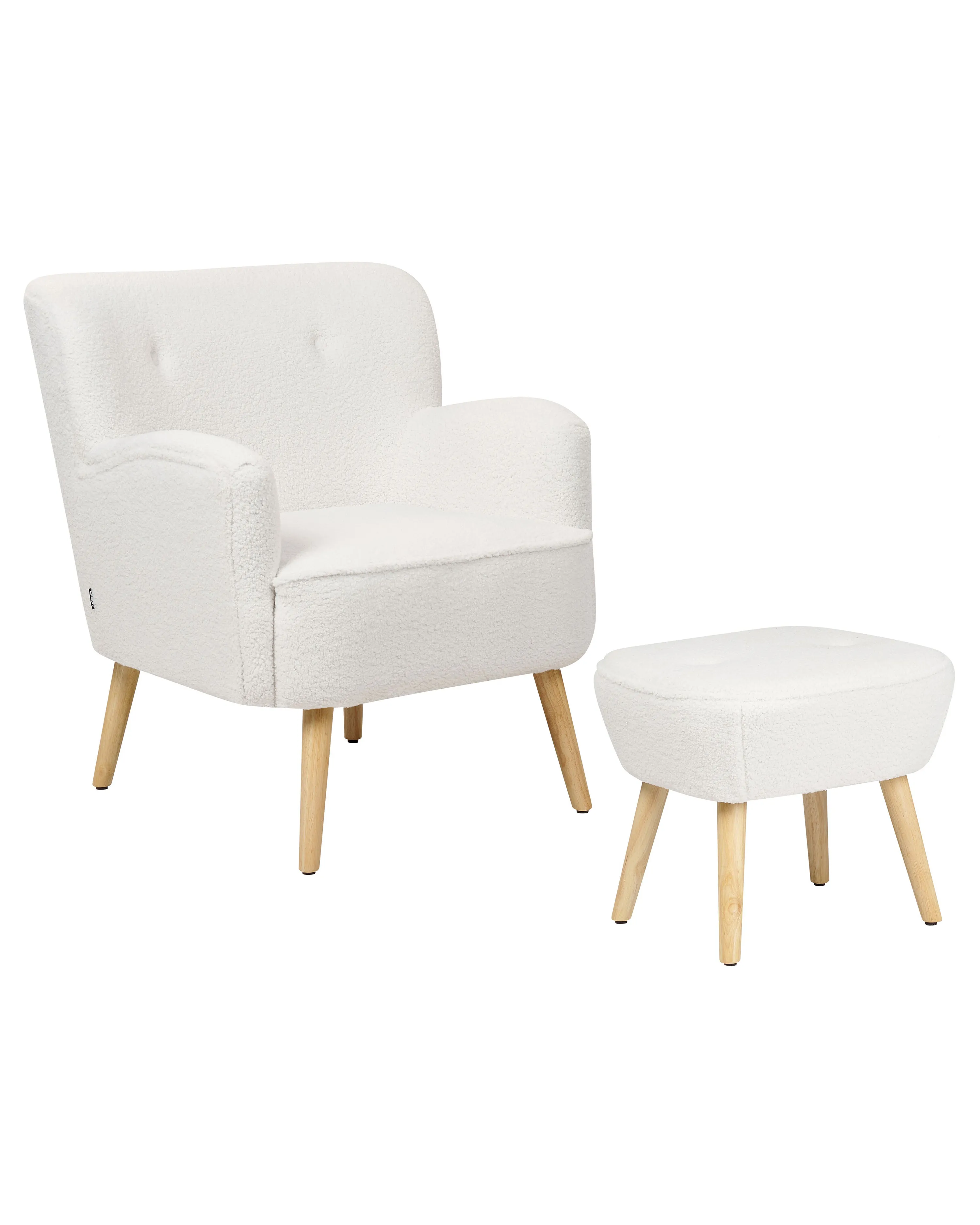 Fauteuil TUMBA met voetenbank Bouclé Wit