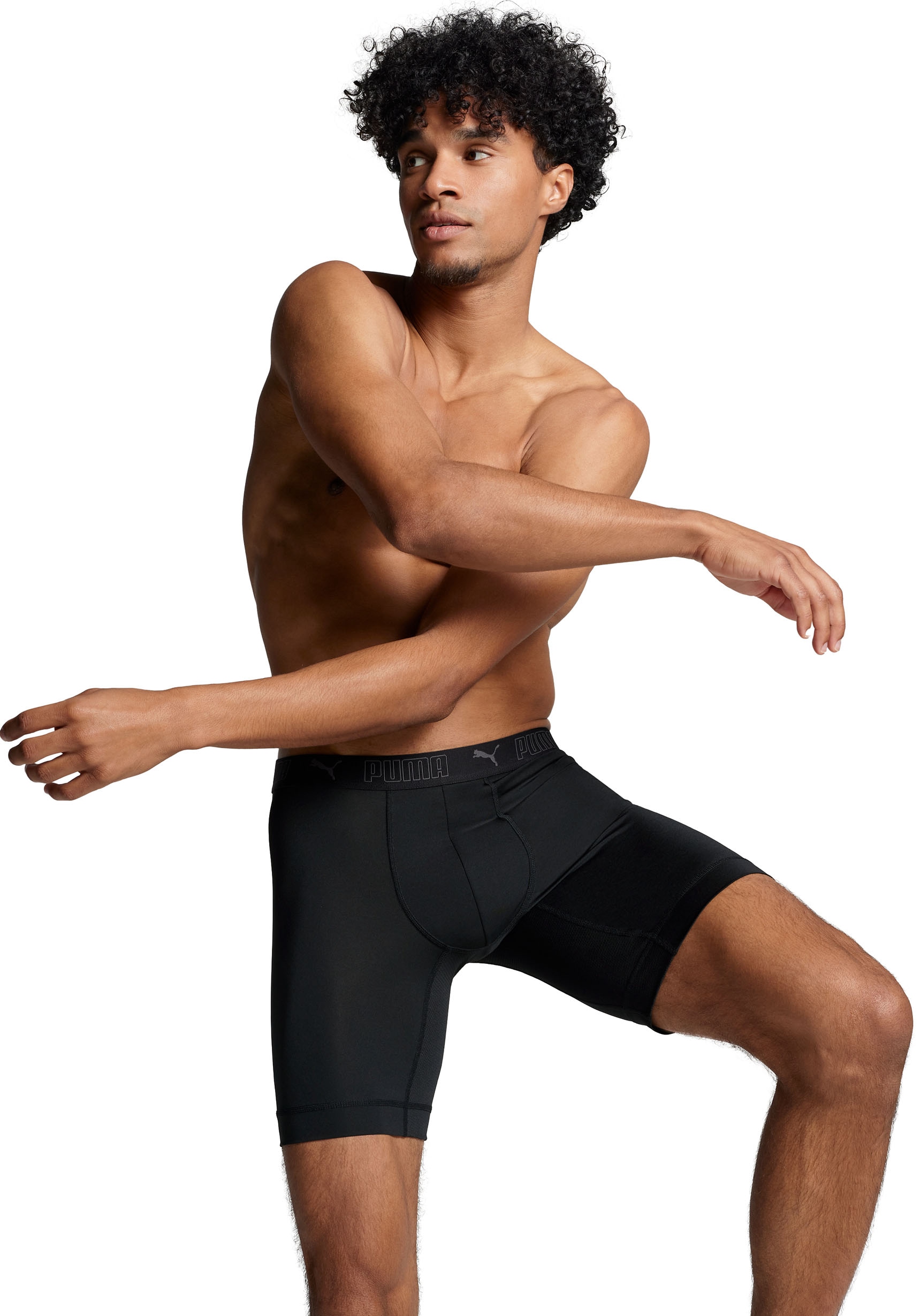 PUMA Boxershorts »PUMA MEN SPORT MICROFIBER LONG BOXERS 2P«, 2er Packer Packung, mit Logo-Bund