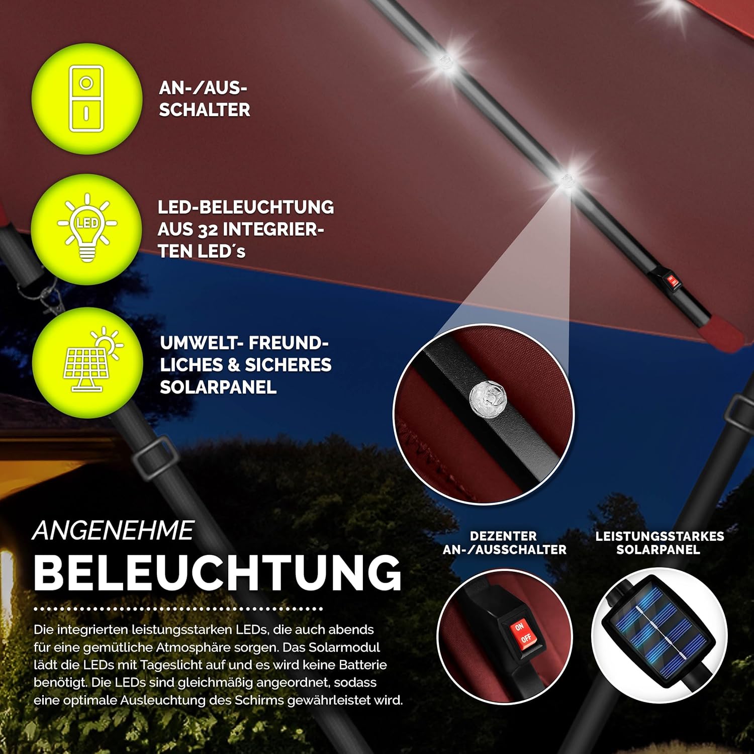 tillvex® Premium Alu Sonnenschirm 330 cm + Abdeckung & Windsicherung | Ampelschirm 6-Fach verstellbar mit Kurbel | Gartenschirm 360° Drehbar Neigbar Kippbar | UV50+ wasserdicht