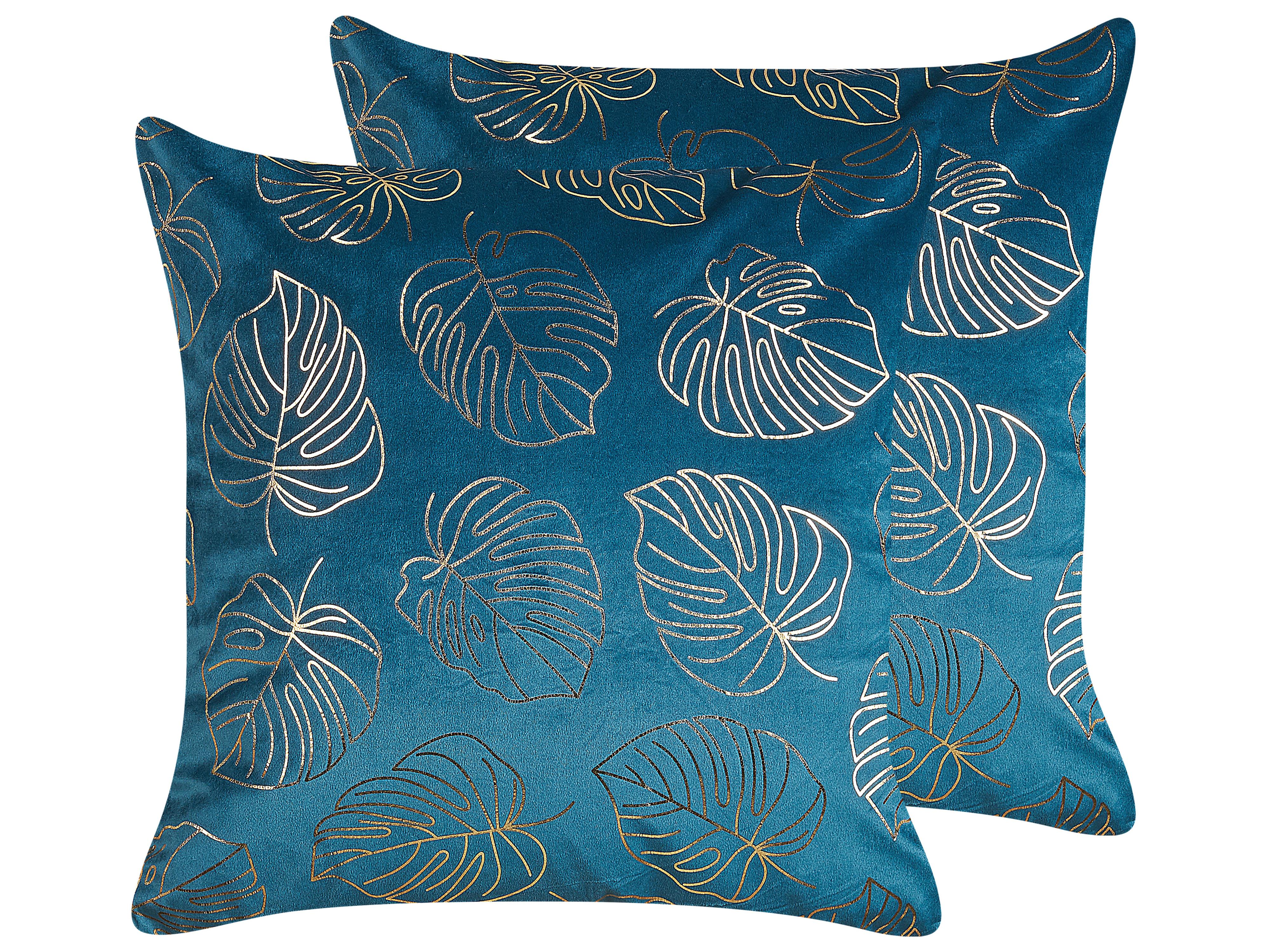 Set van 2 sierkussens DELICIOSA Fluweel 45 x 45 cm Blauw bladpatroon