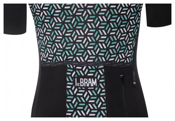 Maillot Manches Courtes Femme LeBram Croix de Fer Noir Celeste Coupe Ajustée
