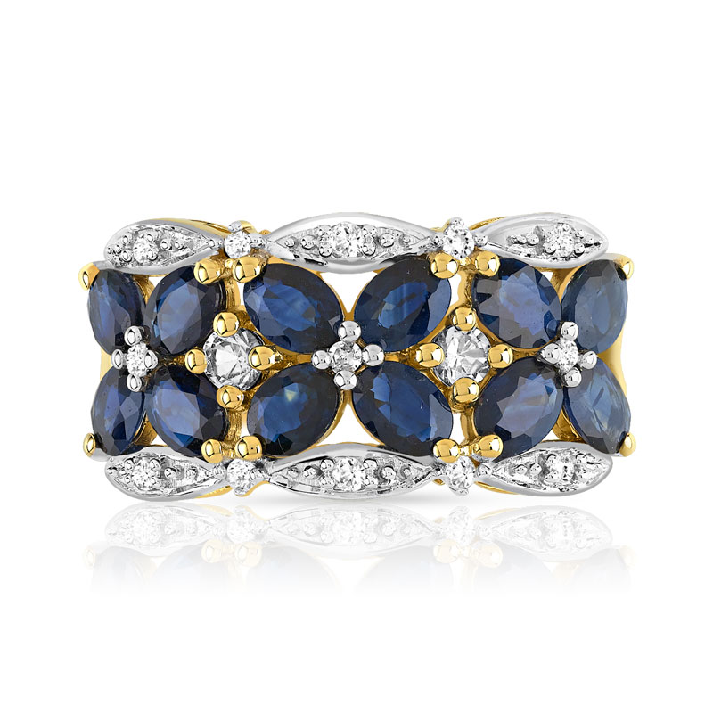 Bague or 750 2 tons papillons saphirs et diamants