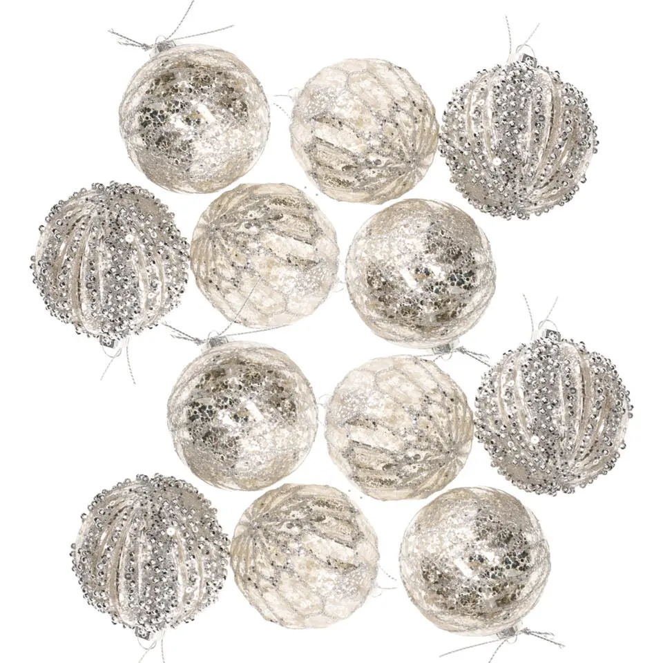 Kerstballen set - 12x stuks - glas - zilver - 6 cm