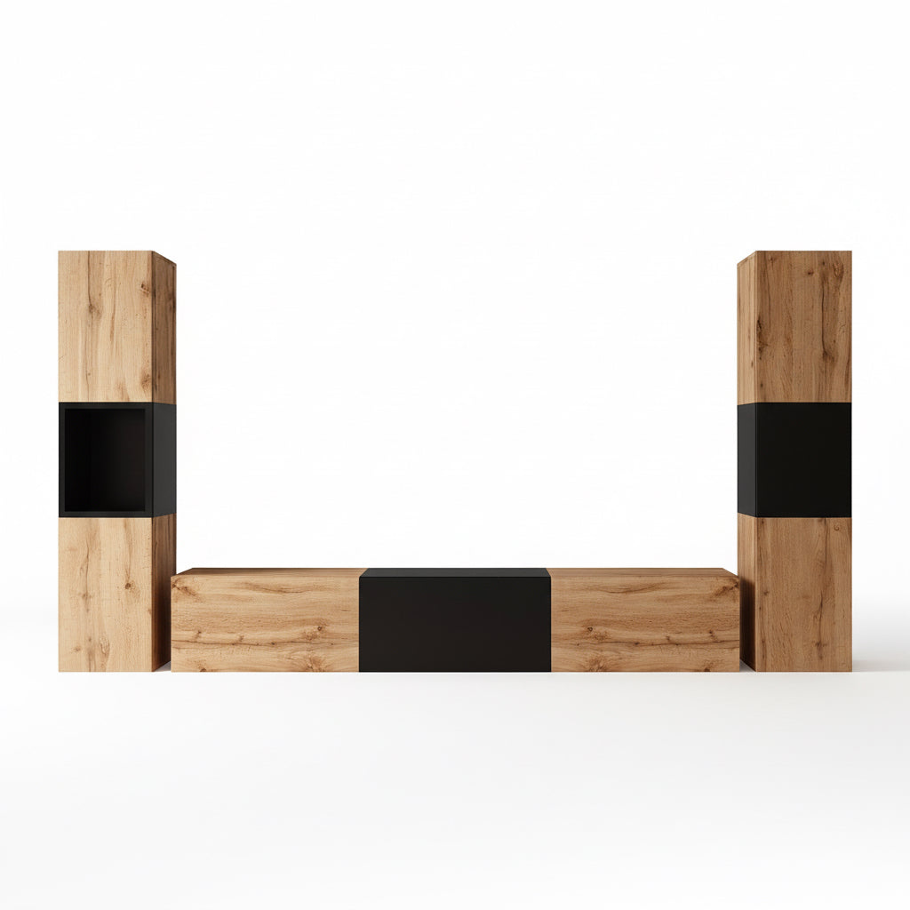 Bonzo 3 - Wandmeubel - Eiken/zwart - 180x33x30 cm