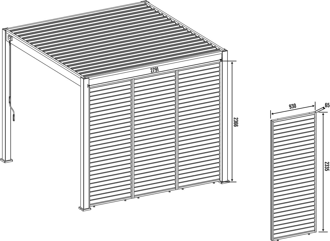 Weide Dekorative Lamellenwand Paneel Zubehör für Weide Pergola | Blatt-Design | Aluminium | Anthrazit, Weiß | 3 Breiten | Flexibler Sichtschutz und optimale Luftzirkulation (Anthrazit, 93 cm)