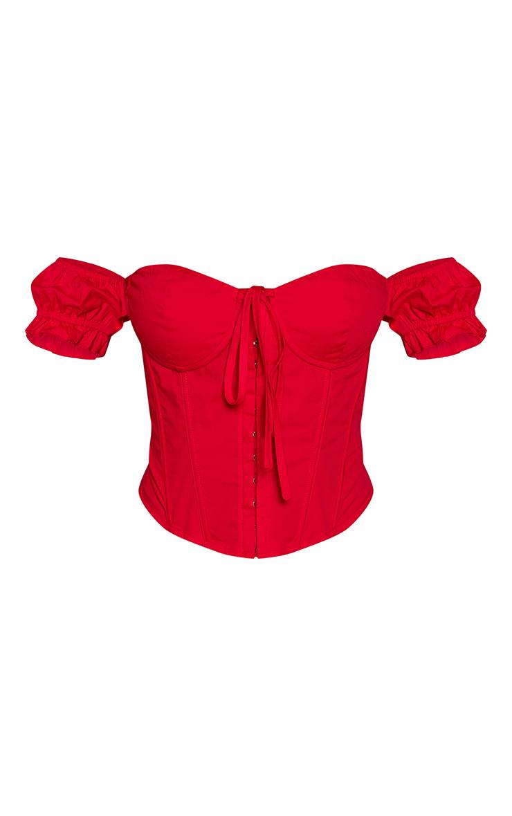 Rouge Top Corset Petite À Manches Courtes Et Liens Dans Le Dos - Ensemble Coordonné