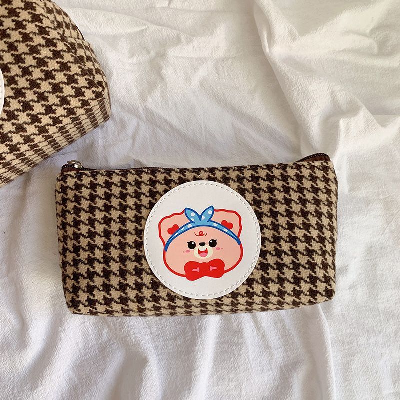 Ikiana - Bear Applique Pied-de-poule etui / make-up tas