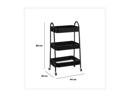 Desserte roulante 3 niveaux en Métal Noir H 80 cm