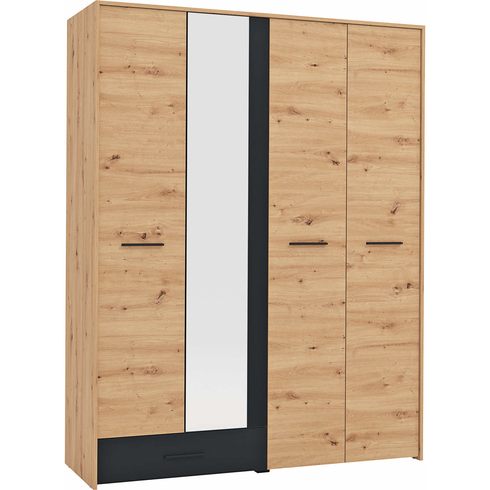 Schrank Varadero Melamin Artisan Eiche schwarz 158 x 204 x 53 cm, mit Spiegel