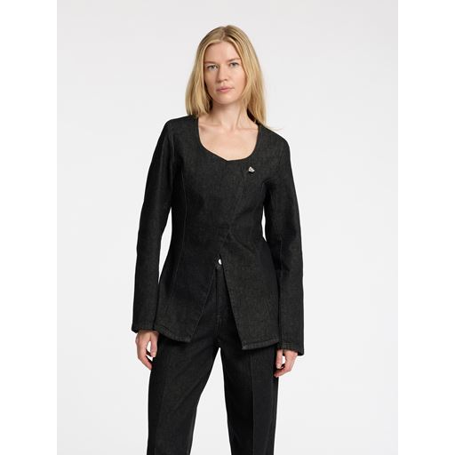 Selected Femme Cora Fitted Denim Blazer, Black Denim, 38