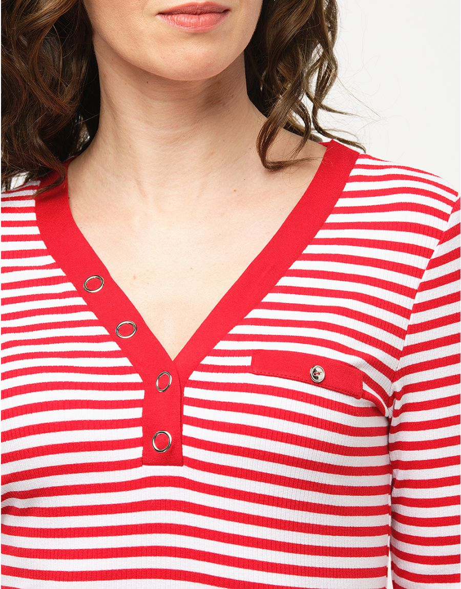 T-shirt rayé rouge col V