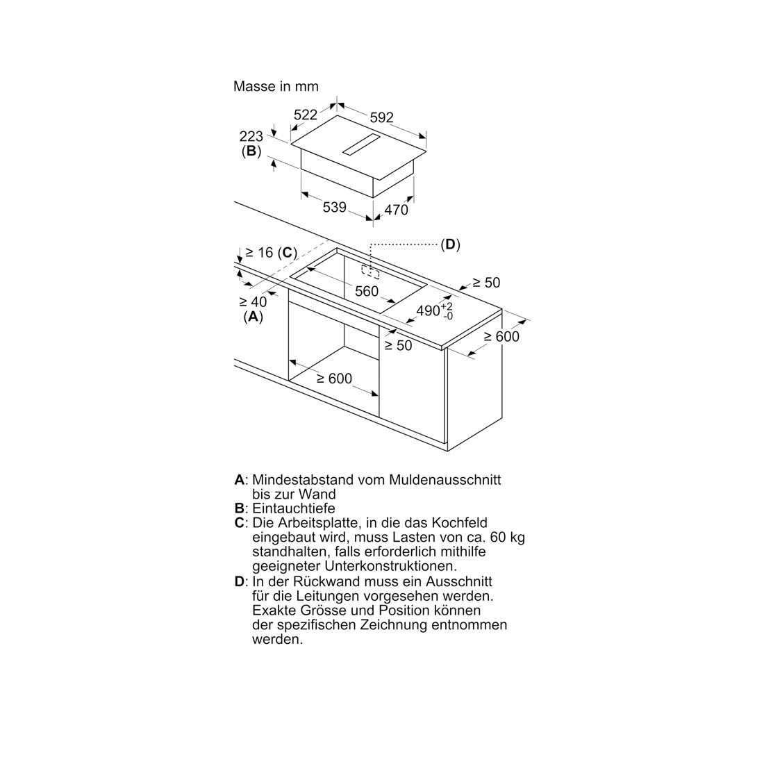 Bosch PVS611B16E Induktonkochfeld mit intergriertem Dunstabzug rahmemlos 60cm