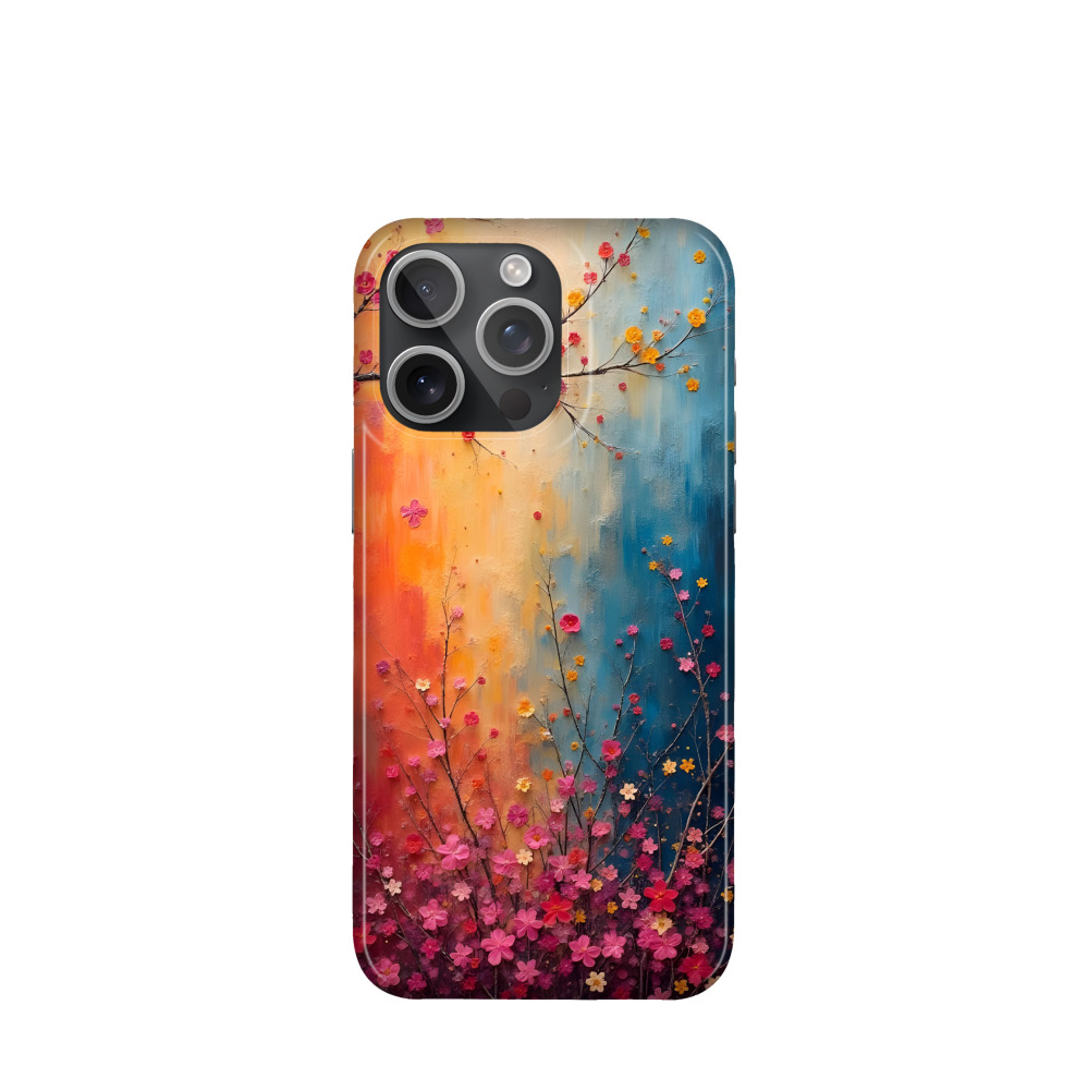 iPhone 15 Pro Max Kunststoff Hülle Ein Blütenmärchen - Blau / Gelb / Rot