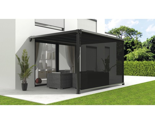 Verticale zonwering, lichtdoorlatend, frame RAL 9011 grafietzwart, geschikt voor pergolazonwering 2,94 x 3,94