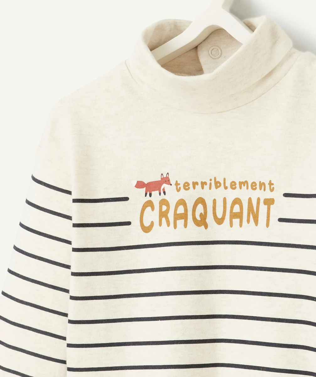 SOUS-PULL BÉBÉ GARÇON EN COTON BIO GRIS CHINÉ À RAYURES