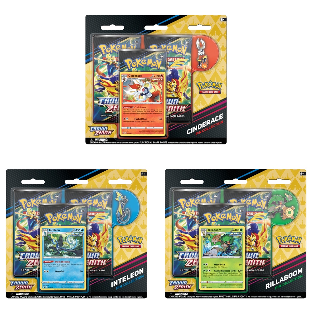 Pokémon-Sammelkartenspiel: Crown Zenith Pin – Rillaboom, Cinderace oder Inteleon (Sortiment)