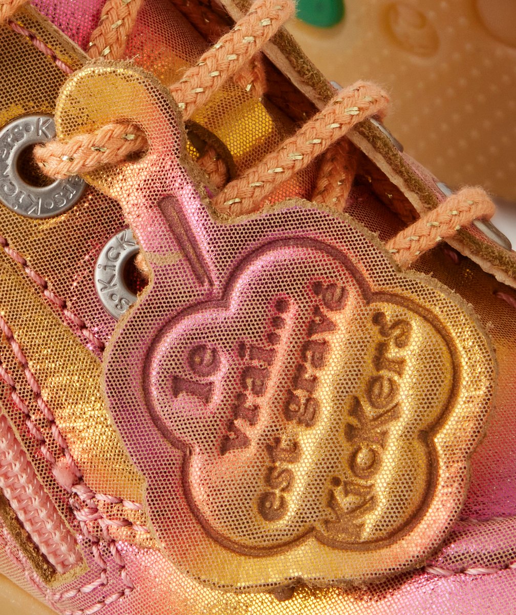 KICKERSBOTTINES BÉBÉ FILLE BONZIP ROSE EN CUIR MULTICOLORE AVEC LACETS