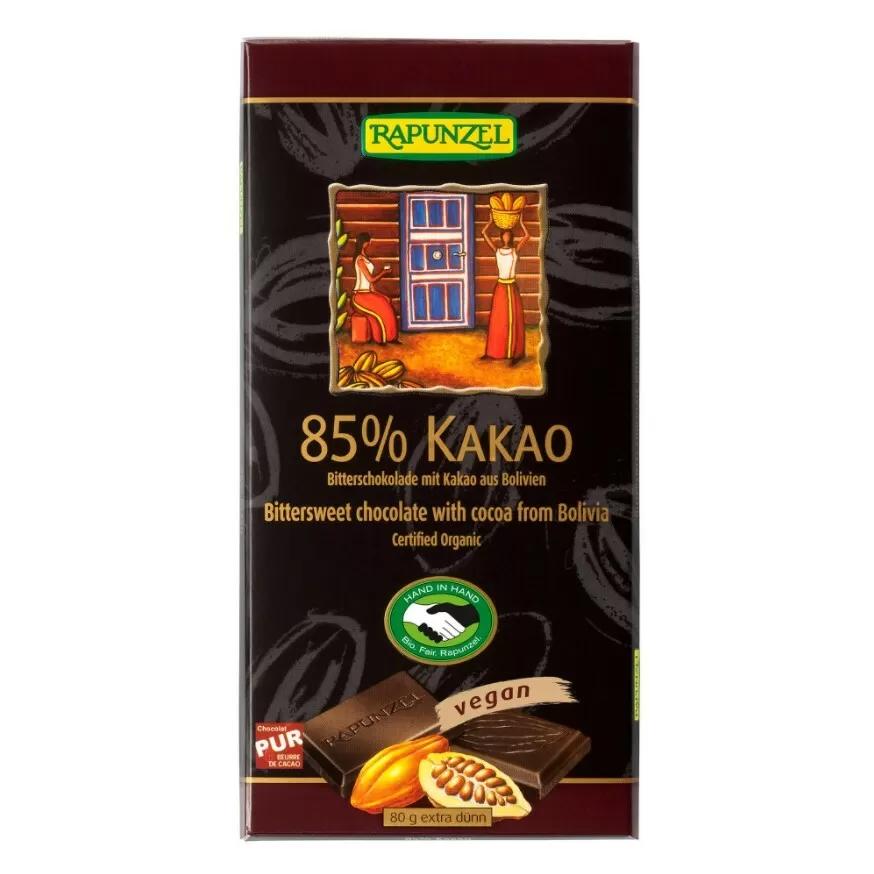 Rapunzel Chokolade 85% kakao Ø - 80 g.