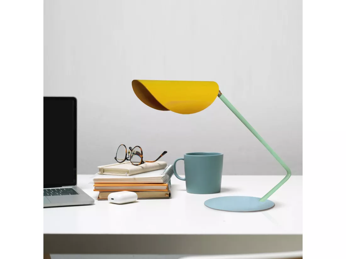 Lampe de bureau arqué métal jaune 35 cm.
