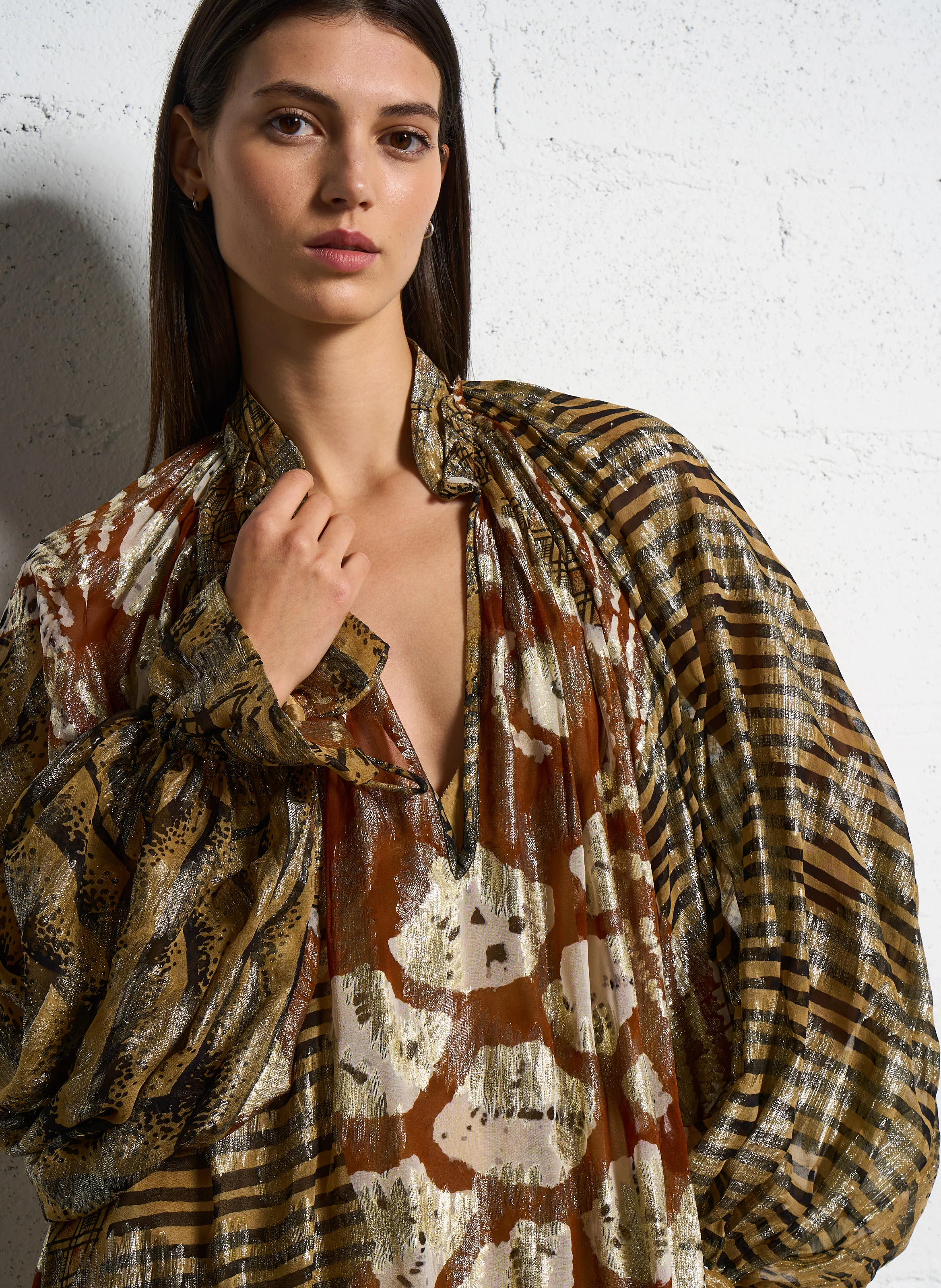 LORENA - Robe longue ample imprimée| Marron