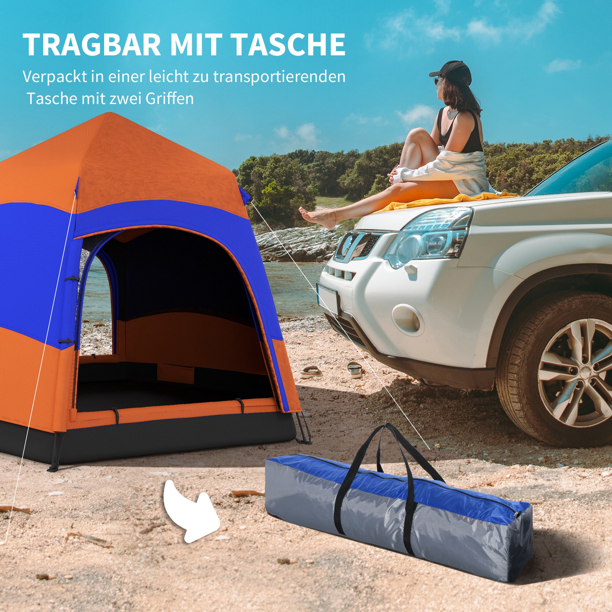 Outsunny Doppelwandzelt für 5–6 Personen orange, blau 280 x 280 x 170 cm (LxBxH)