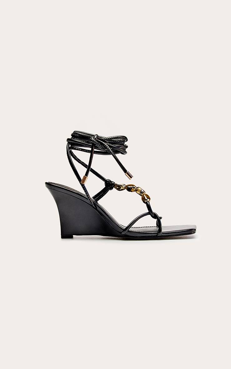 Noir Compensées À Lacets En Synthétiquecuir Avec Finitions Dorées