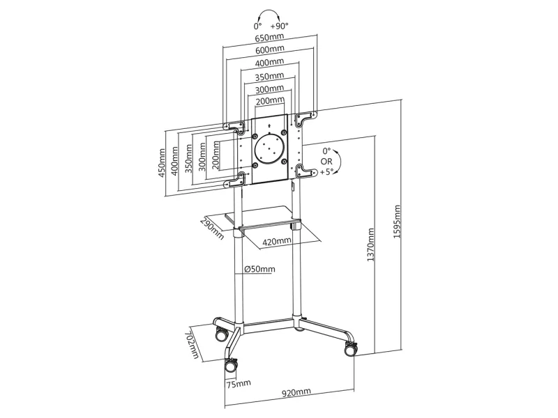 Neomounts NS-M1250 - Vogn med hjul - for LCD display - sort - skærmstørrelse: 37