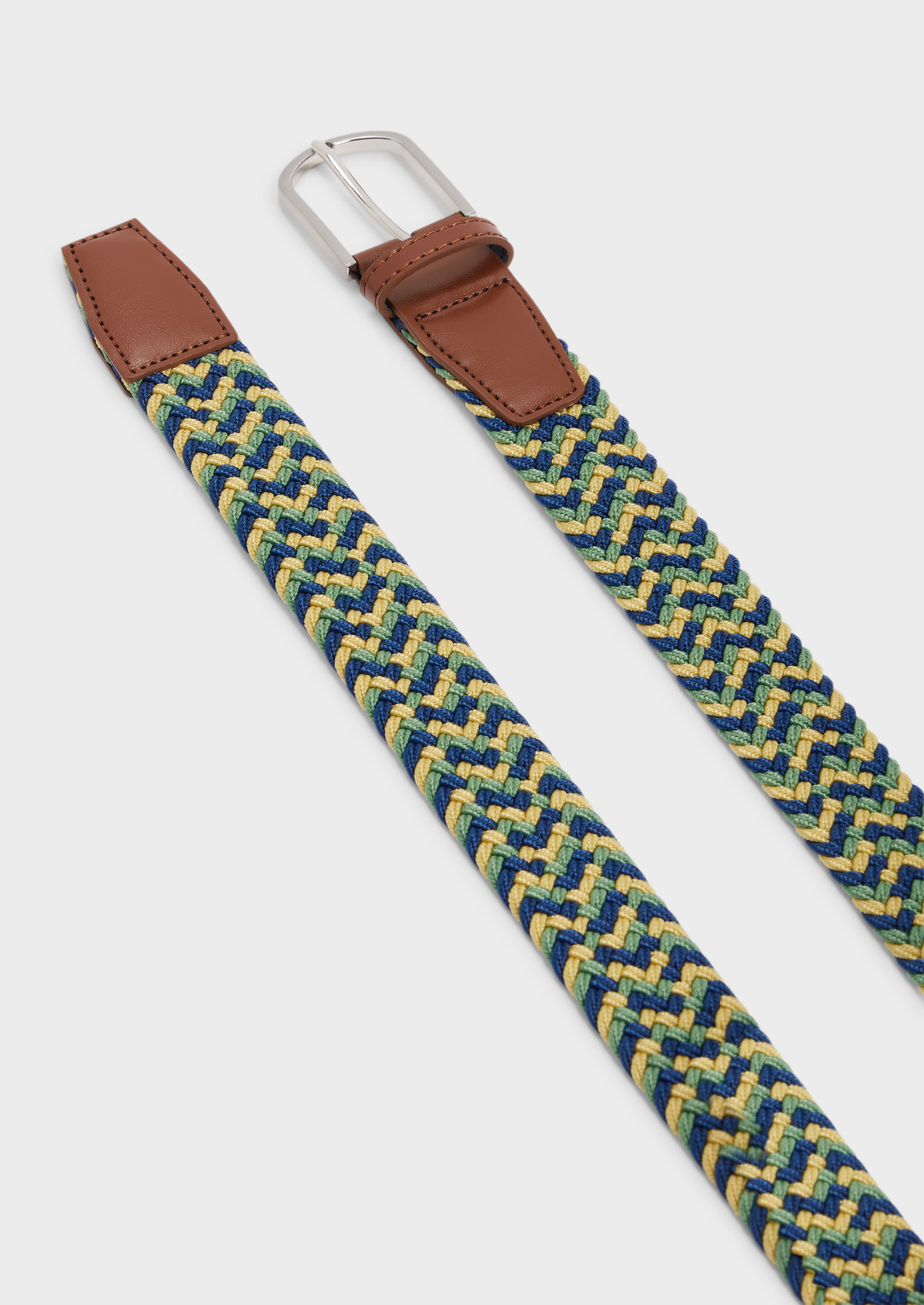 Ceinture tressée vert, jaune et bleu jeans