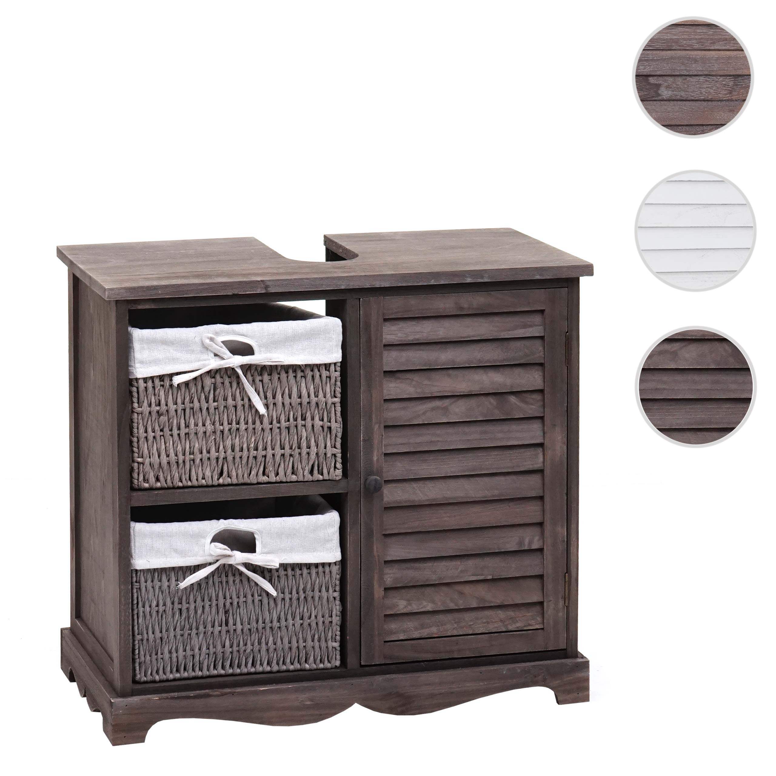 Waschbeckenunterschrank MCW-H20, Badezimmer Waschtisch, Massiv-Holz Korb-Schublade 60x65x31cm ~ shabby grau-braun