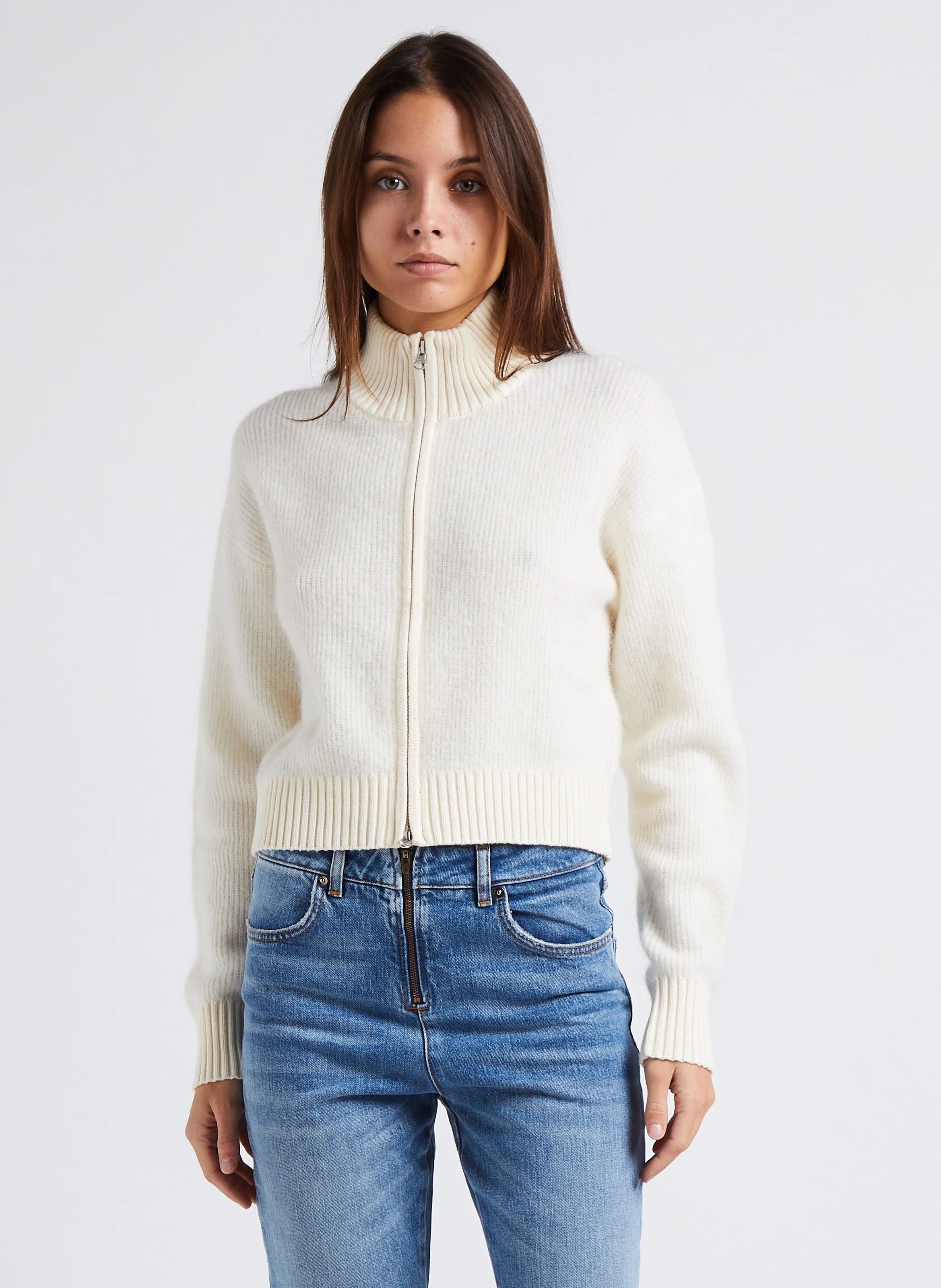JEANNE - Pull col montant zippé en laine mélangée | Beige