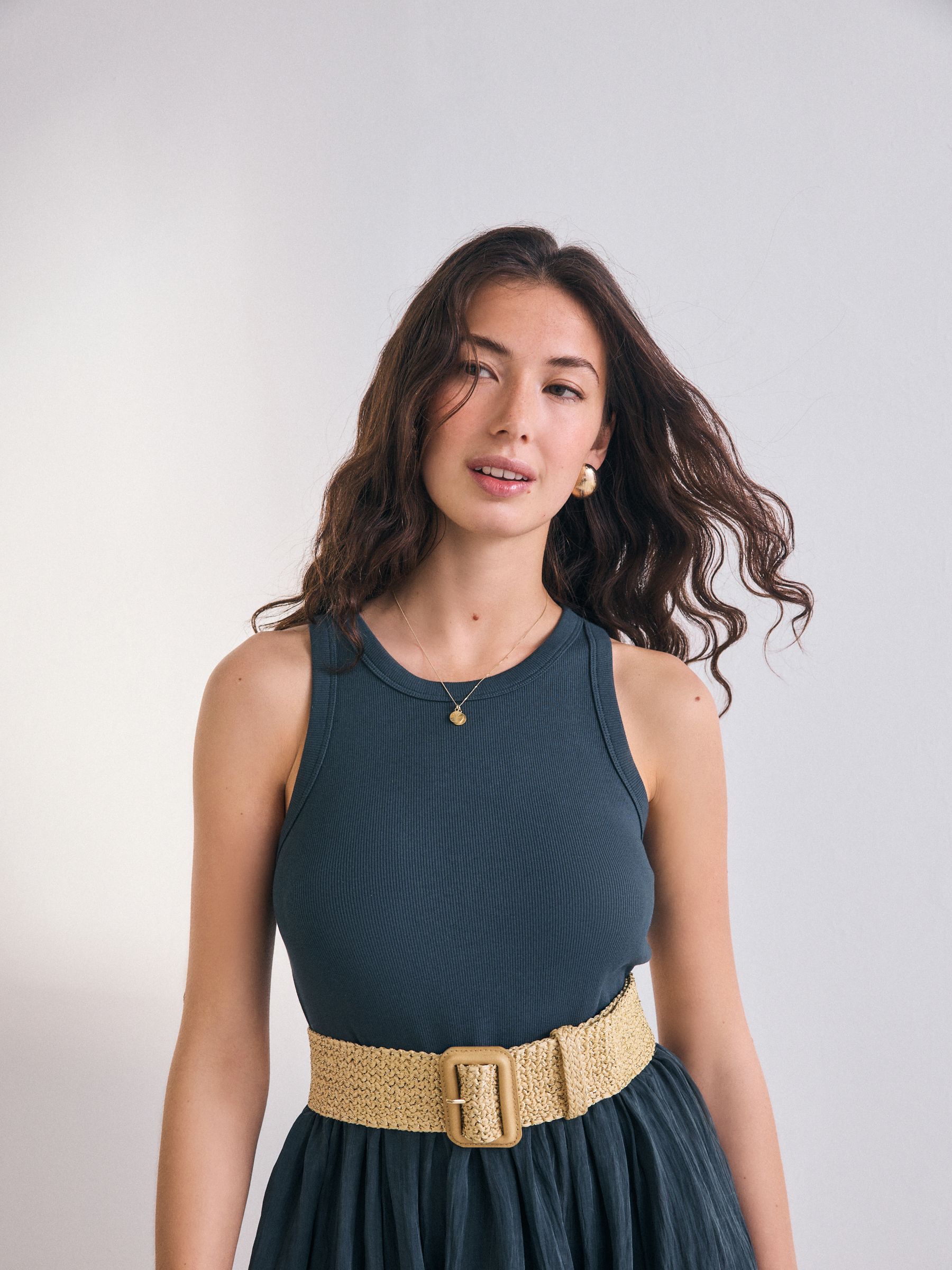 Naturel/goud - Wide Raffia Effect Belt