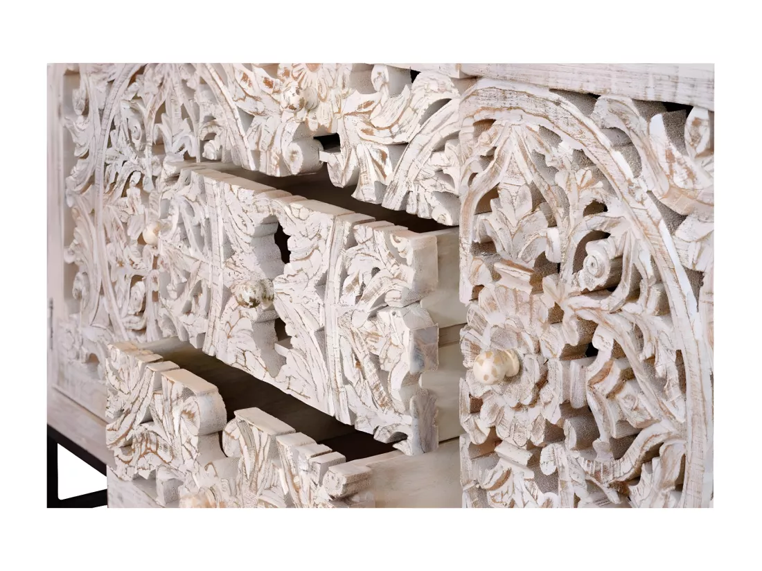 Buffet en manguier et métal blanc vieilli Blanco.Giner y Colomer.80x38x150