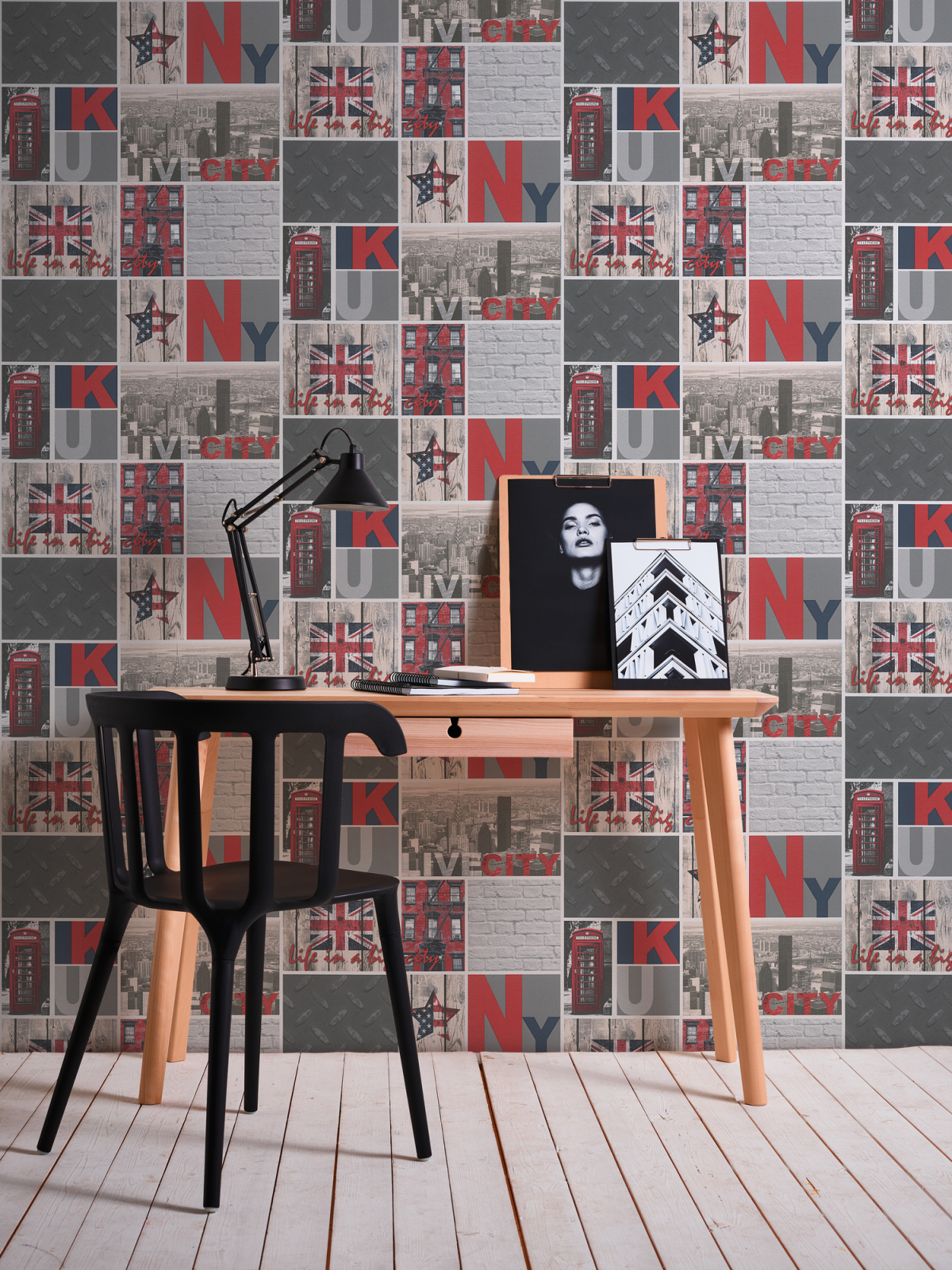 Tapete BOYS & GIRLS 5 - grau-rot - New York - 10 Meter