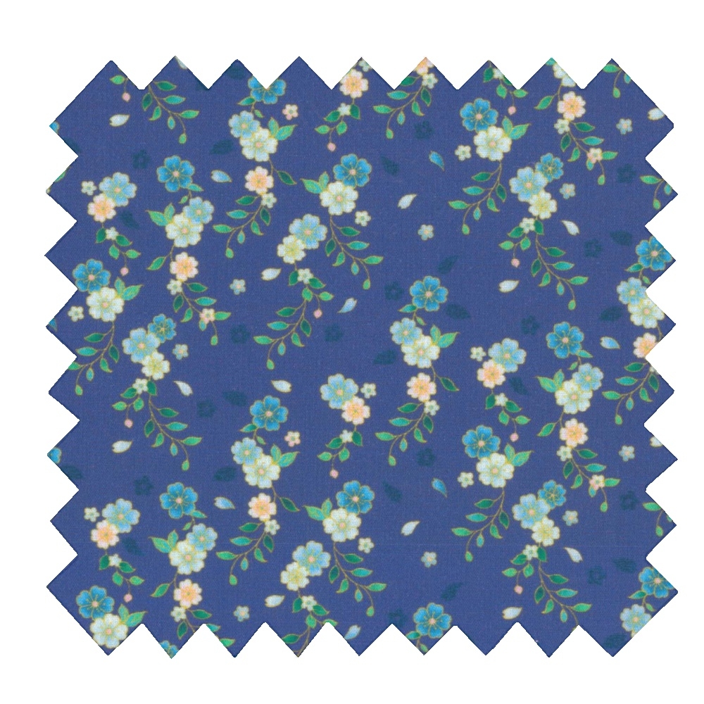 Tissu Coton Au Mètre Ex2446 Bouquet Retro Bleu