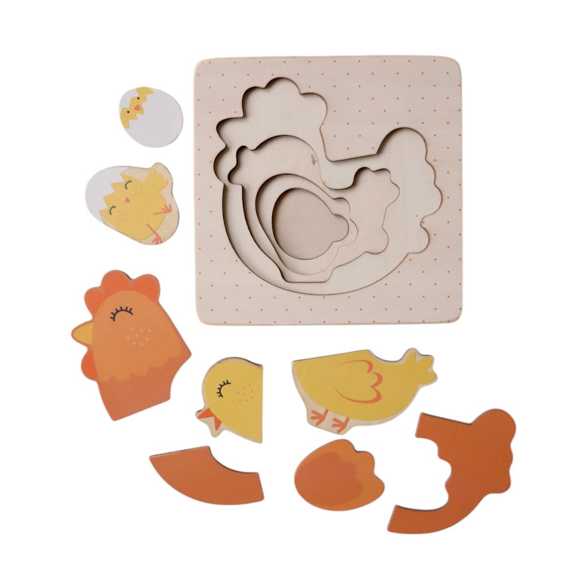 Puzzle évolutif en bois cycle de vie - La petite poule rousse Mercredi et Patati