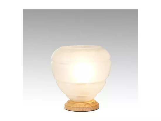 Lampe 28 cm en verre blanc opaque et socle bois - VALO ART DECO
