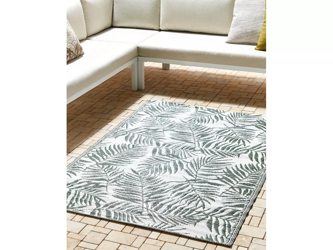 Tapis extérieur vert foncé au motif feuilles de palmier 120 x 180 cm KOTA