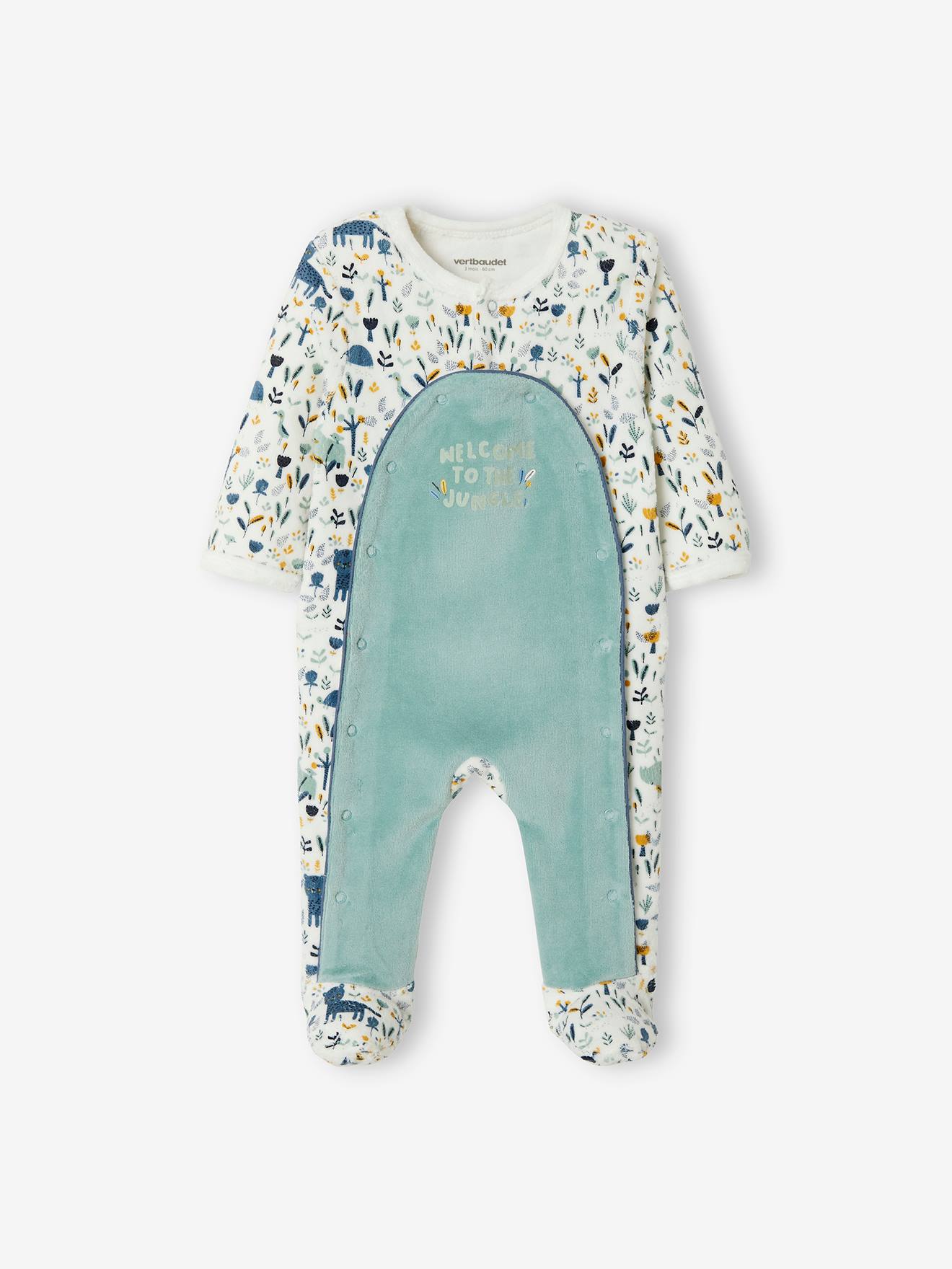 Pijama de veludo branco claro com estampa para bebê menino, certificado Oeko-Tex®.