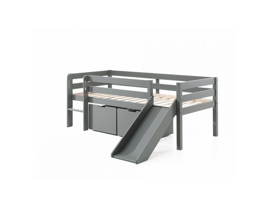 VIPACK - Lit enfant Lit mi-hauteur 90x200 toboggan sommier et tiroirs inclus pin...