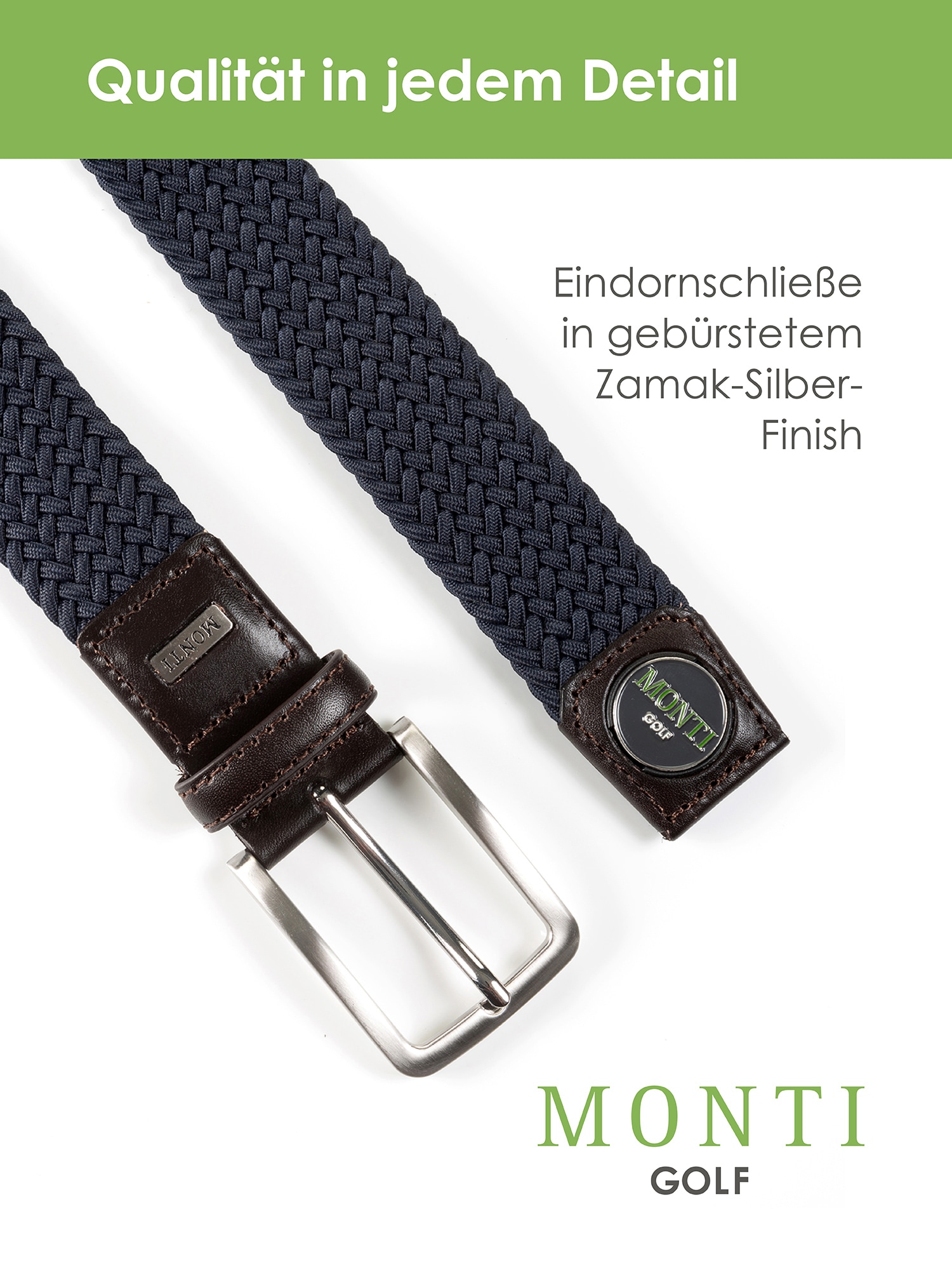 MONTI Flechtgürtel »BIRDIE« elastisch, integrierter Ballmarker magnetisch, 3,5 cm breit