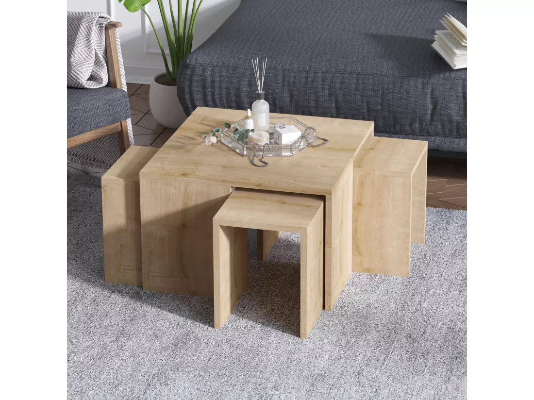 Table basse gigogne polyvalente mélaminé effet bois