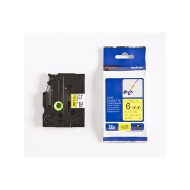Brother P-Touch Band TZe-FX611, flexibel, 6 mm, schwarz auf gelb