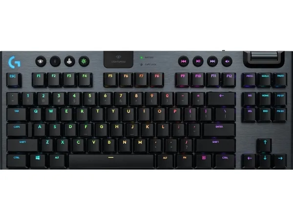 Logitech G915 TKL Tenkeyless LIGHTSPEED Wireless RGB Mechanical Gaming Keyboard - Tastatur - bagbelyst - USB, Bluetooth, 2.4 GHz - Nordisk - tastkontakt: GL Clicky - kulsort