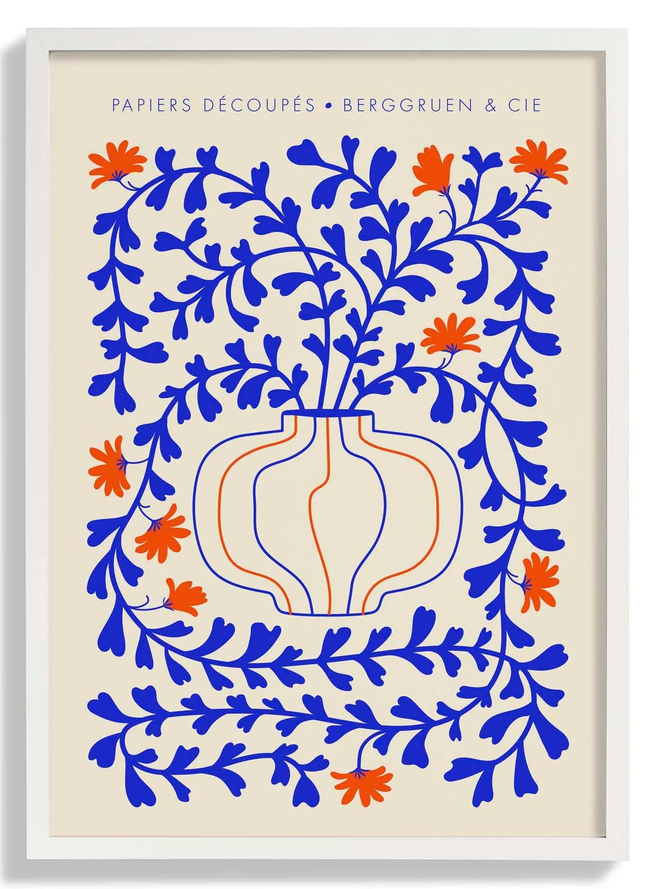 Blaue Ranken Orange Blumen Papiers Découpés Kunstausstellung