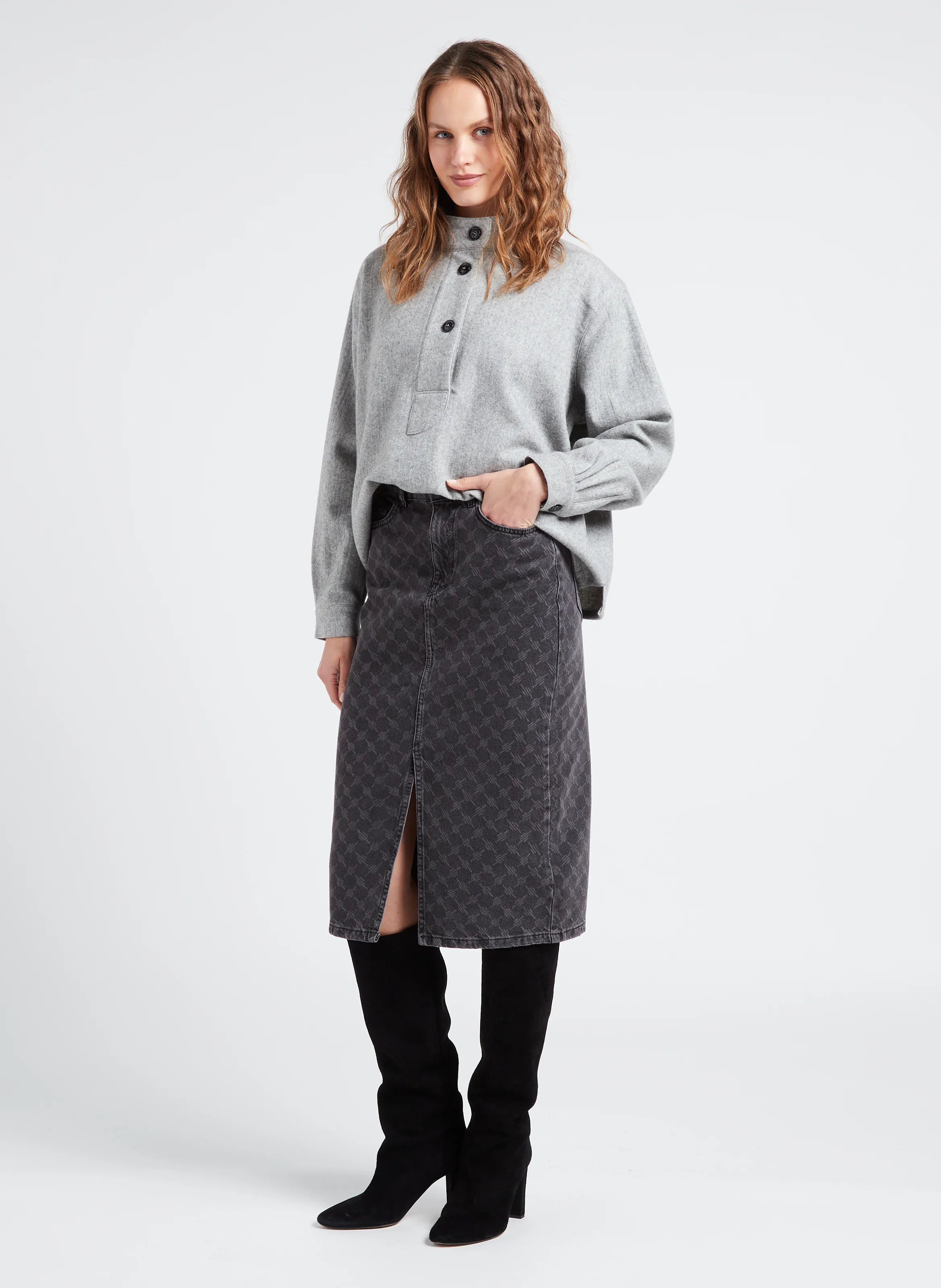 VIGO - Pull colmontant en laine mélangée| Gris
