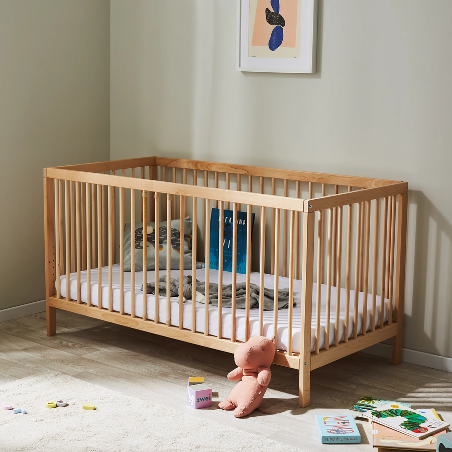 Kids Collective Babybett Gitterbett 60x120 | 70x140 höhenverstellbar & herausnehmbare Sprossen natur