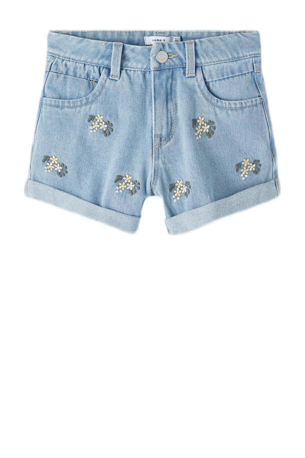NAME IT gebloemde regular fit short NKFBELLA light blue denim