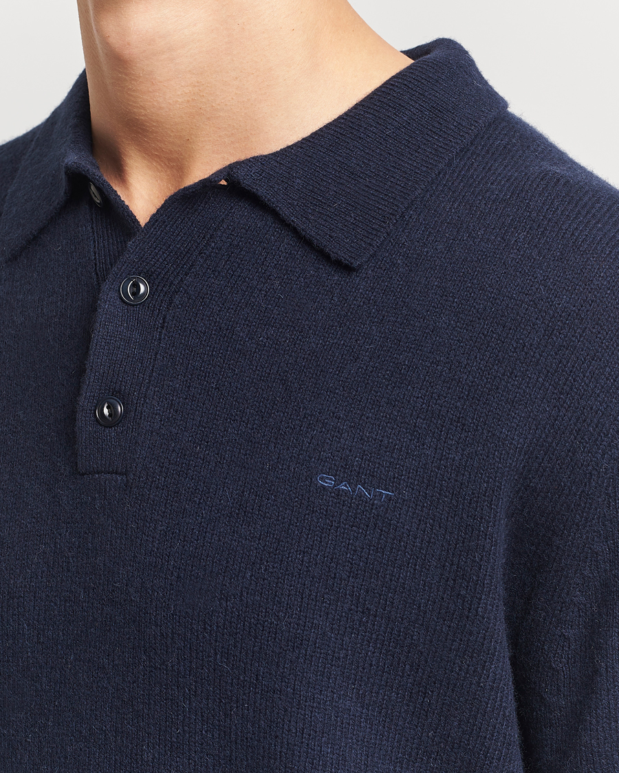 GANT Knitted Wool Polo Evening Blue